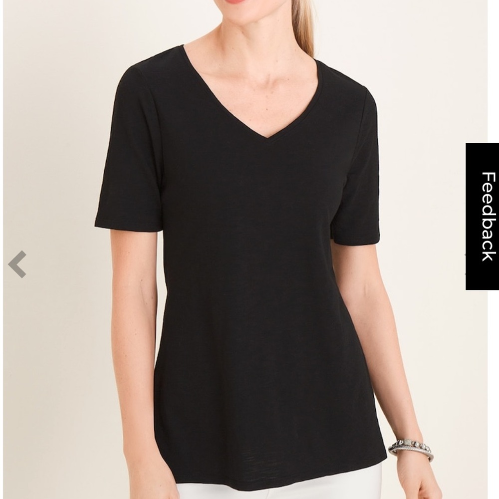Chico’s Cotton-blend slub v-neck elbow-sleeve Tee
